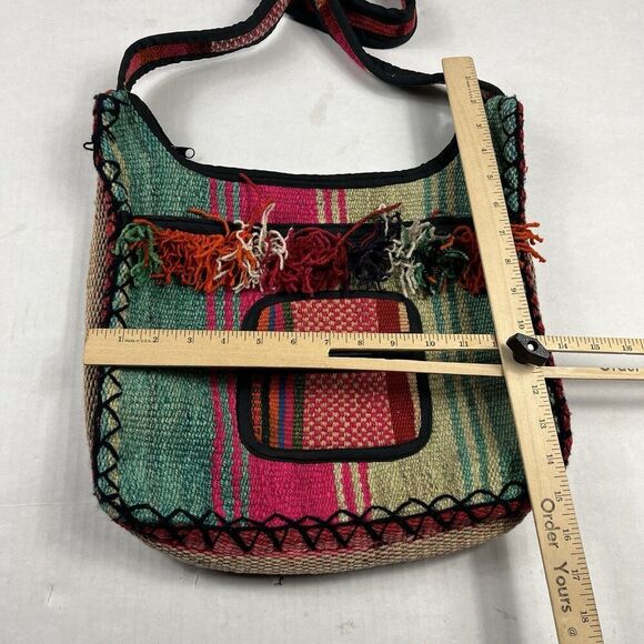 Boho Fringed Woven Crossbody Purse Tribal Festival Bag Multicolor Southwest - Picture 5 of 12